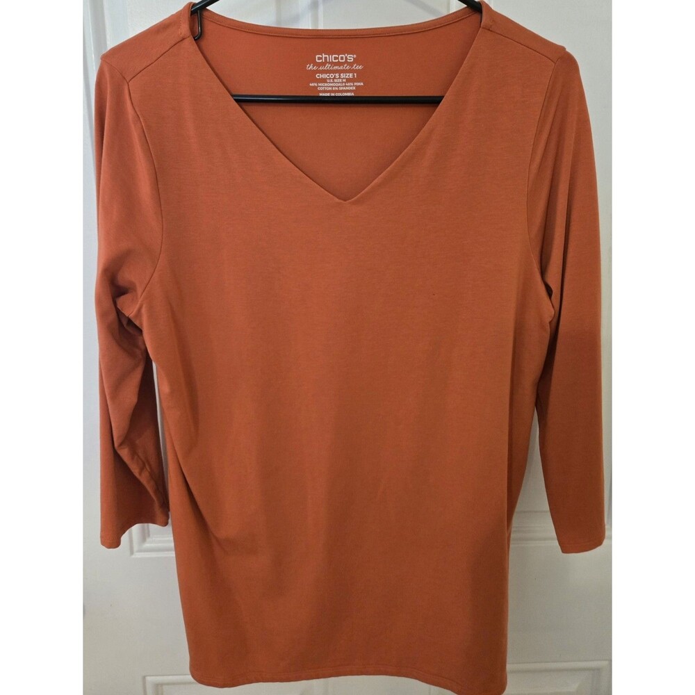Chicos Pima cotton v neck orange v neck Tshirt  size Medium